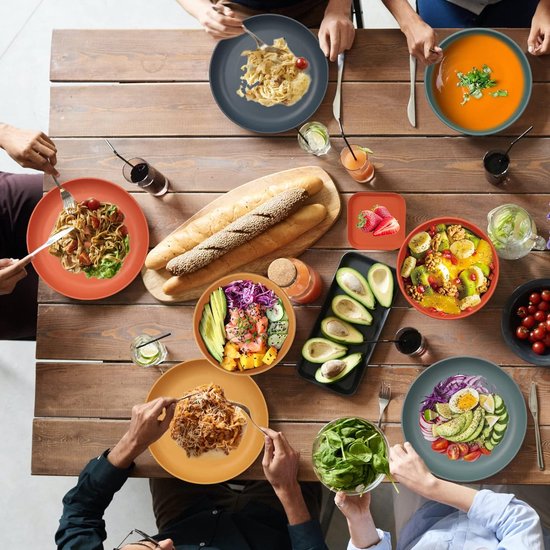 48 PCS Dîner Incassable, Hyacinthy Assiettes Et Bols De Camping Pour 4 Personnes, Assiettes Et Bols