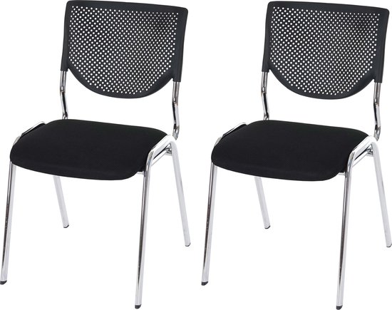 Cosmo Casa Set van 2 Bezoekersstoelen - Stapelbaar - Vergaderstoel - Stof/Textiel - Zwarte Zitting - Chromen Poten