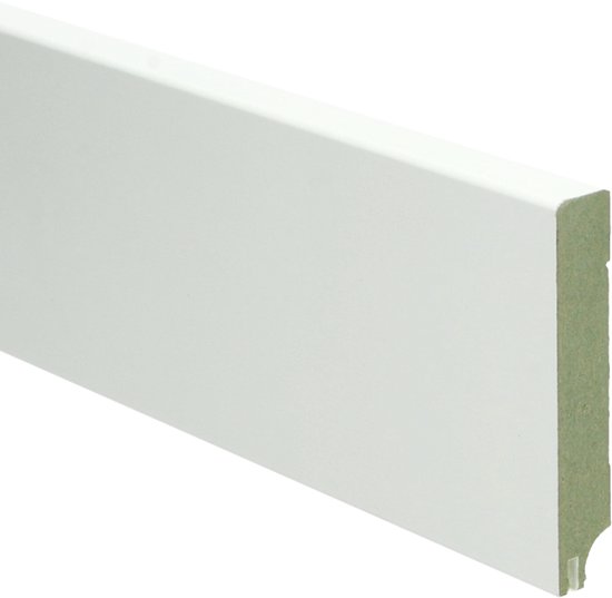 Sfeerplinten - MDF Moderne Plint - 90x15 mm - Wit Gelakt met Uitsparing RAL 9010 - Per 5 stuks - Lengte 2.4m - Voordelig MDF plinten kopen - Eenvoudige installatie met montagekit of spijkers