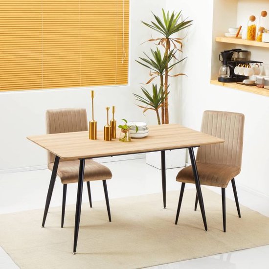 Table à manger 4 personnes table de cuisine noire table à manger table à manger table de salon avec pieds en acier aspect bois 140 x 80 x 76 cm naturel