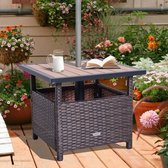 Poly rattan bijzettafel tuintafel terras tafelscherm Stand voor parasol inclusief zandzak bruin 55,5 x 55,5 x 46 cm