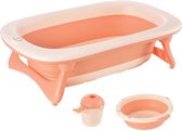 Opvouwbaar Roze Kunststof Babybadje met Wastafel en Shampoobeker - Perfect voor Baby's, 84,5 x 50,5 x 24 cm