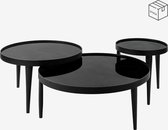 Bijzettafel Zwart L, Salontafel, Onyx rond, 90x39 cm, koffietafel, 3 potige grote tafel, bronzen effect, glasplaat, zwart