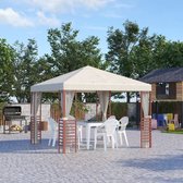 Pavilion 2,96 x 2,96 m feesttent, tuinpaviljoen, tuintent, biertent met vliegnetten, maximaal 15 personen, staal, polyester, beige