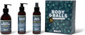 BALZY Body & Balls Collection - Complete Body Care Set - Geschenkset Mannen - BodyBooster Douchegel 250 ml - WoodWash Zeep voor Billen & Ballen 150 ml - ManSpray voor Intieme Delen 150 ml