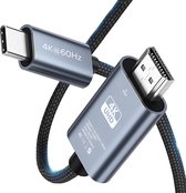 Câble MMOBIEL USB-C vers HDMI 2 m - 4K @ 60 Hz - Câble tressé - Adaptateur Thunderbolt 3 vers HDMI Convient pour MacBook Pro / Air, iPhone 15, iPad Pro, iMac, Samsung Galaxy, Chromebook, etc. - Aluminium