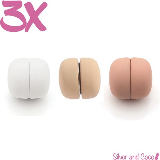 SilverAndCoco® - Hijab Magneten | Magneet voor Hoofddoek - Wit / Nude / Peach (3 stuks) + opberg tasje