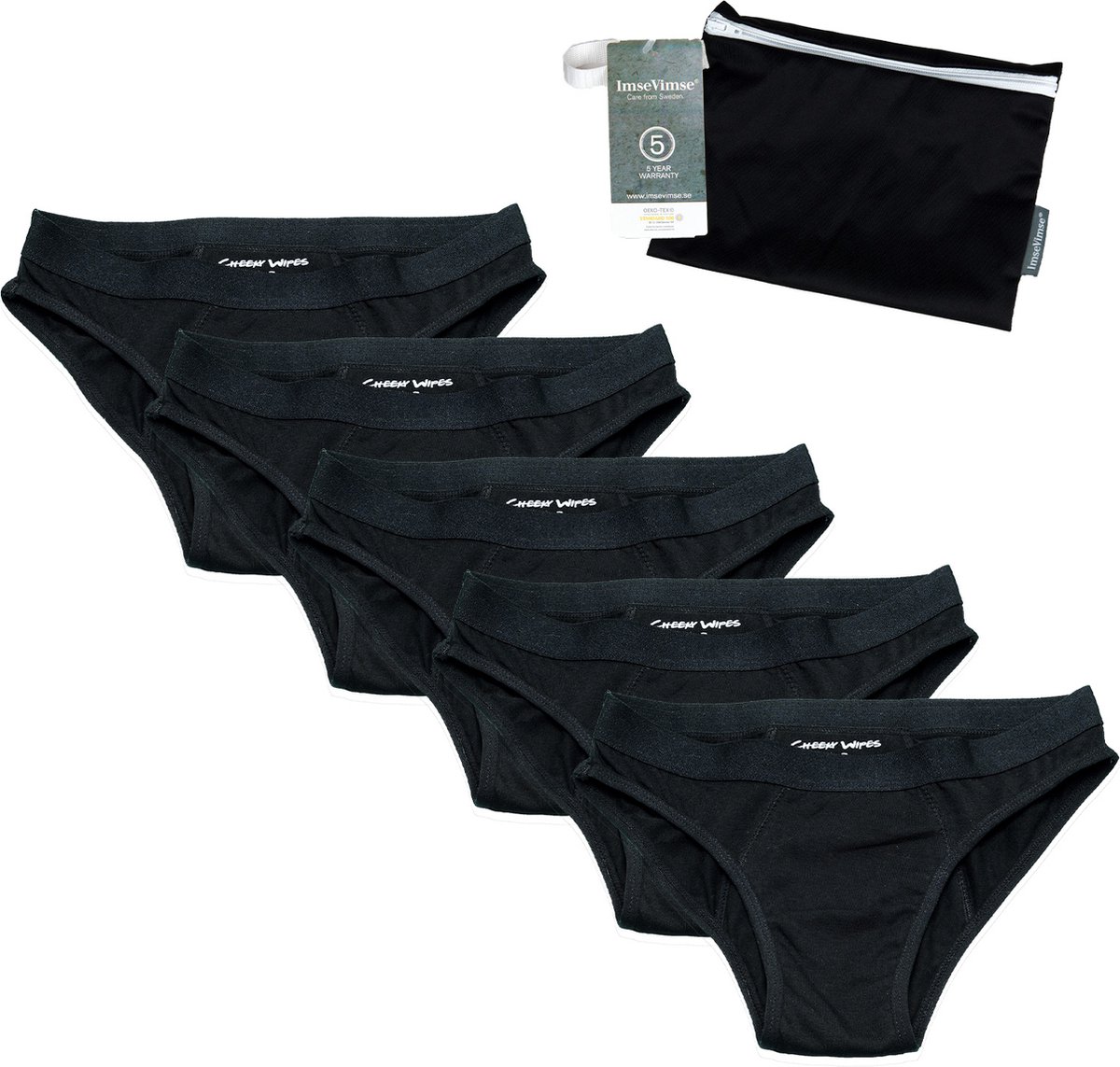 Cheeky Pants Feeling Sporty - Set van 5 + Wetbag - Maat 48-50 - Low-Rise - Zero Waste - Absorberend - Comfortabel
