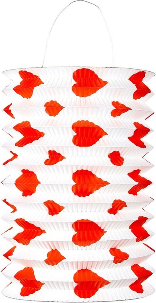 Trek lampion langwerpig - rood - H28 cm - papier - met lampionstokje - 40 cm — afbeelding 3