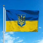 VlagDirect - Oekraïense vlag met wapen - Oekraïne vlag met wapen - 90 x 150 cm.