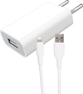 USB Lader Blokje 5W + USB naar 8-PIN Kabel van 1 Meter - Extra Lange Oplaadkabel - Geschikt voor iPhone 6,7,8,Plus