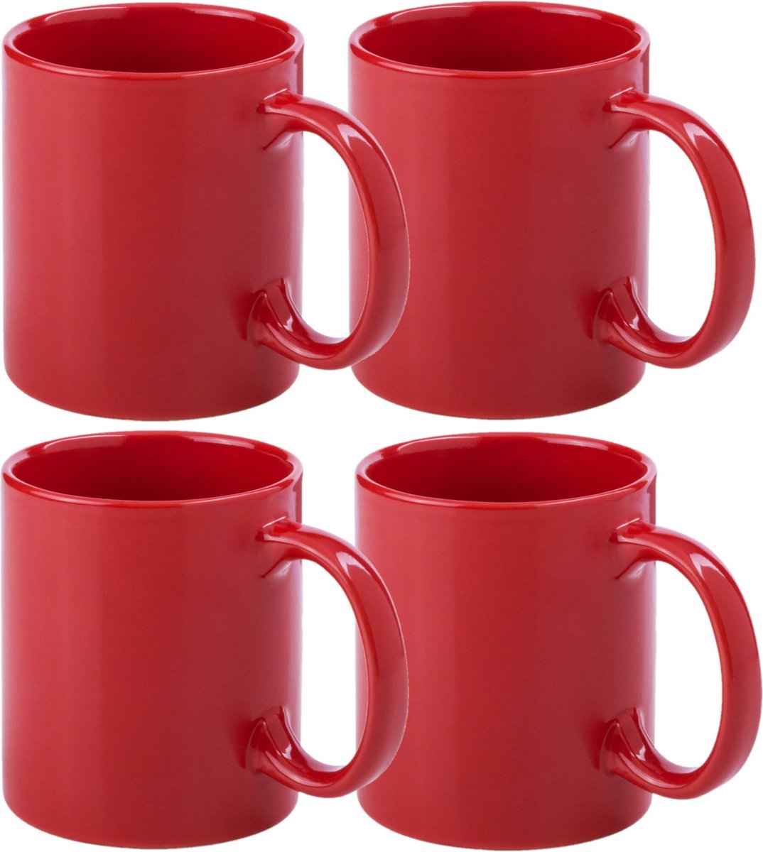 Bellatio Design Koffie mokken/bekers - 4x - keramiek - glans - met oor - rood - 370 ml