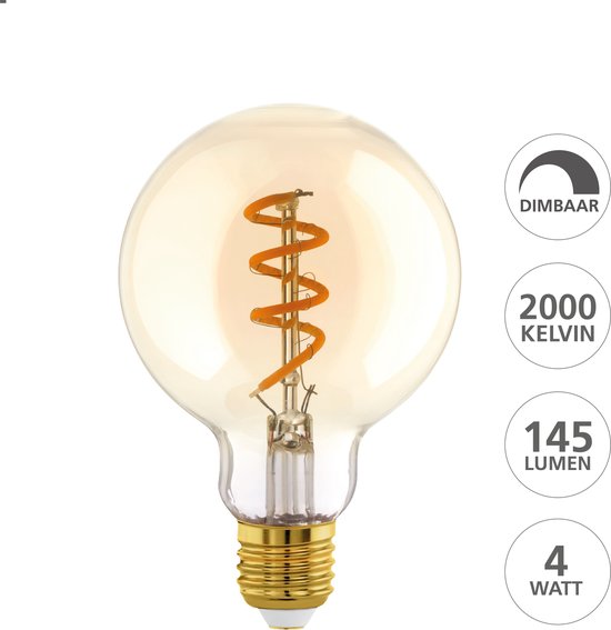 EGLO LED Lamp - E27 fitting - Ø 6 cm - G60 - Amber - 2000K - Dimbaar
