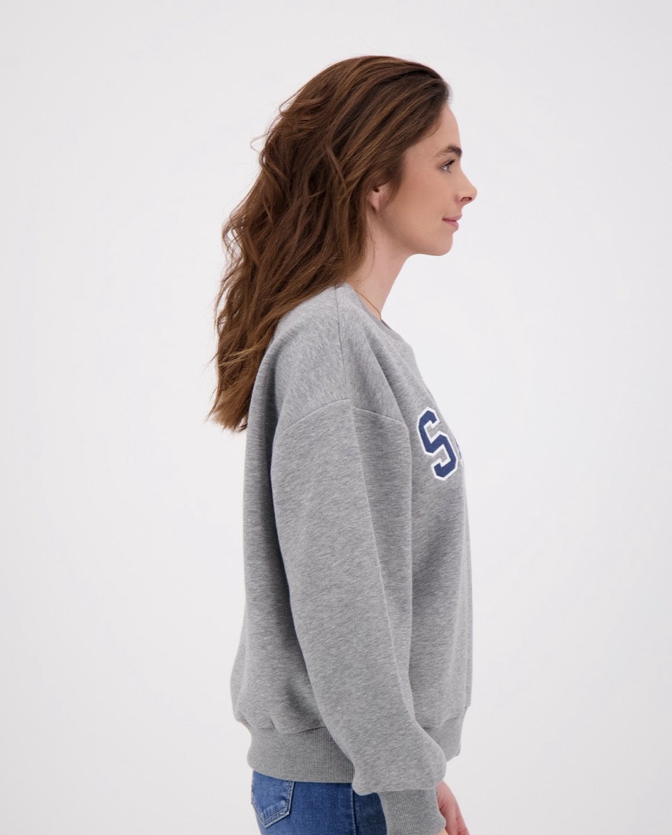 Grijze biokatoenen sweater met pailletten en kralen | Essentiel Antwerp België
