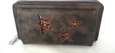 Stars Bruin - Portemonnee - Smartphone Portemonnee - Wallet - PU leder - 19 CM x 9,5 CM - Bruin - Zilverkleurig