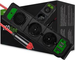 EcoLine - Auto Omvormer 12V Naar 220V/230V - 200W stekkerdoos / stopcontact voor in de auto met 2x USB.