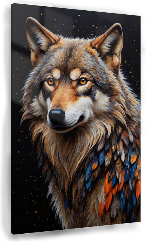 Wolf schilderij - Wilde dieren glasschilderijen - Schilderij wolf - Muurdecoratie industrieel - Schilderijen plexiglas - Decoratie woonkamer - 80 x 120 cm 5mm