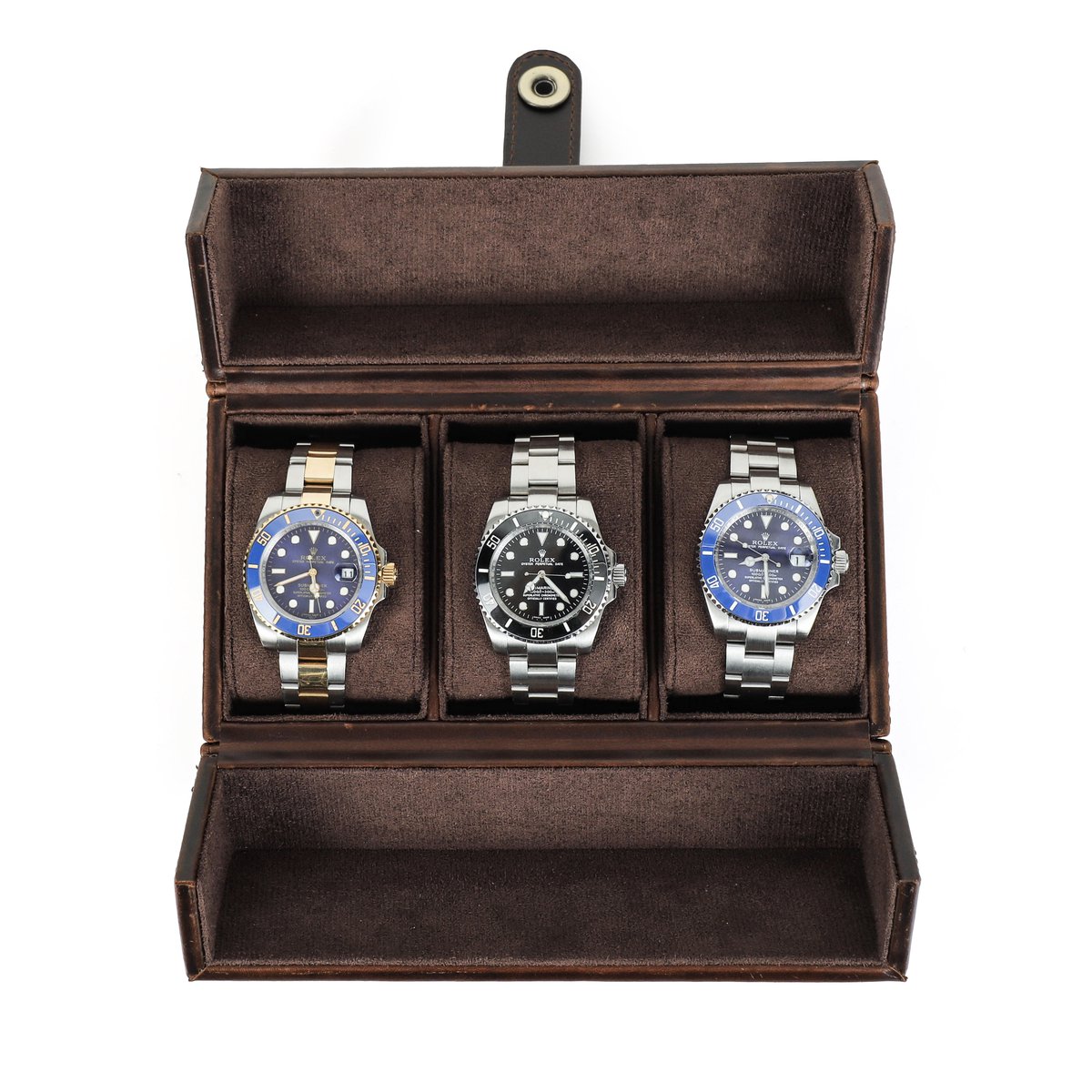 Timezone - Leren Watch roll voor 3 Horloges - Horloge reisetui