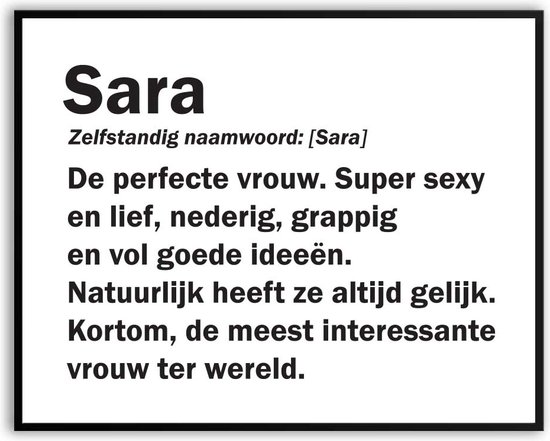 Sara Woordenboek Fotolijst met glas 50 x 70 cm - Prachtige kwaliteit - jarig - verjaardag - kado - Canvas - incl ophangsysteem - Poster - Grappig - cadeau