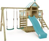 WICKEY speeltoestel klimtoestel Smart Candy met schommel, pastelblauw zeil & glijbaan, outdoor speeltoestel voor kinderen met zandbak, ladder & speelaccessoires voor de tuin
