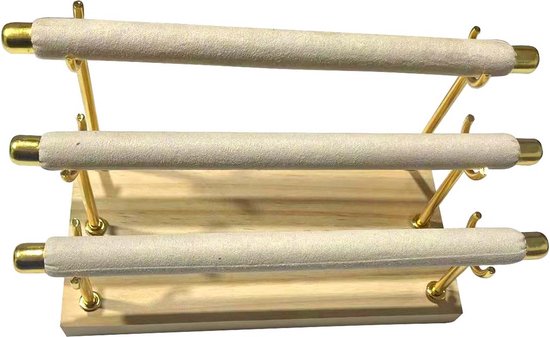 Sieradenhouder - Display voor Ringen - 3 Lagen - Hout en Fluweel - 19x10x11 cm - Beige