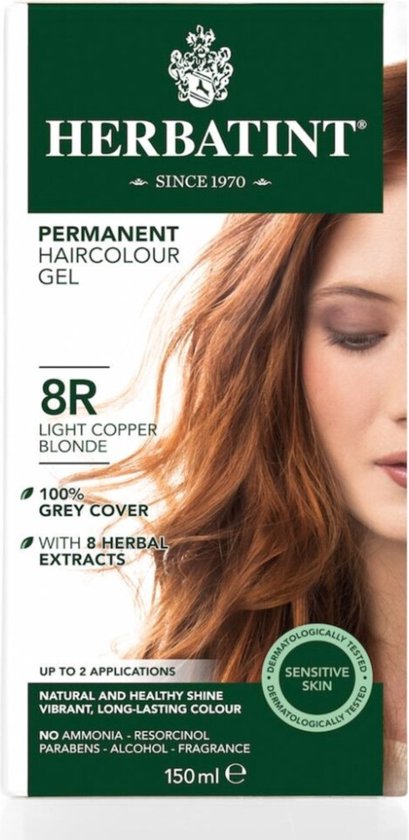 Foto: Herbatint 8r licht koper blond haarverf permanente vegan haarkleuring 8 plantenextracten 150 ml