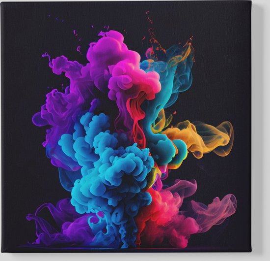 Canvas Schilderij - Abstract - Kleurrijke - Rook - Wanddecoratie - 100x100x2 cm