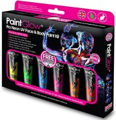 PaintGlow Face/Body paint set - 6x13 ml - neon/black light - schmink/make-up - waterbasis