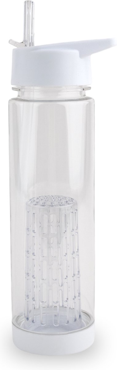 Drinkfles Wit (750ML) - Met rietje & fruit infuser - Handige dop - Voor op werk en school