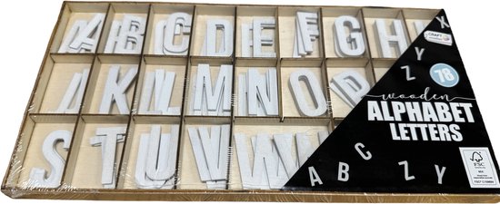 Houten alfabet letters - wit - 78 delig - 3 x 1.5 cm