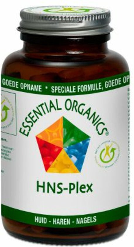 Bruine pot Essential Organics HNS-Plex, speciaal formule voor huid, haar en nagels. 90 tabletten.