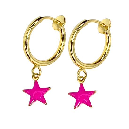 Klem -oorbellen -roze -ster -goudkleurig- geen gaatje- Charme Bijoux