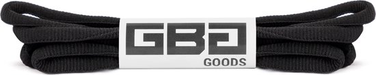 Zwarte, ovale sneaker veters, opgevouwen met een label van GBG Goods.