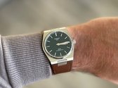 Solid link leather watch strap Cappuccino for Tissot PRX 40mm - Solide schakel leer horloge band Cappuccino met quick release trekker