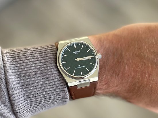 Bracelet de montre en cuir à maillons Solid Cappuccino pour Tissot PRX 40mm - Bracelet de montre en cuir à maillons Solide Cappuccino avec extracteur à dégagement rapide