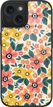 Casimoda® hoesje - Geschikt voor iPhone 15 - Blossom - Luxe Hard Case Zwart - Backcover telefoonhoesje - Multi