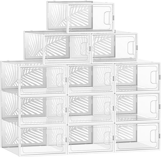 Schoenenopberger - Schoenenkast - Schoenenkasten - Schoenenbox - Opbergboxen - Schoenenbox transparant - 6.9 kg - Kunststof - set van 18 boxen - Transparant - Wit - 30 x 2.6 x 13.5 cm