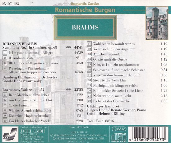 Juergen Rilling Symphony no. 1, Love Songs - Johannes Brahms, Romantische Burgen ...