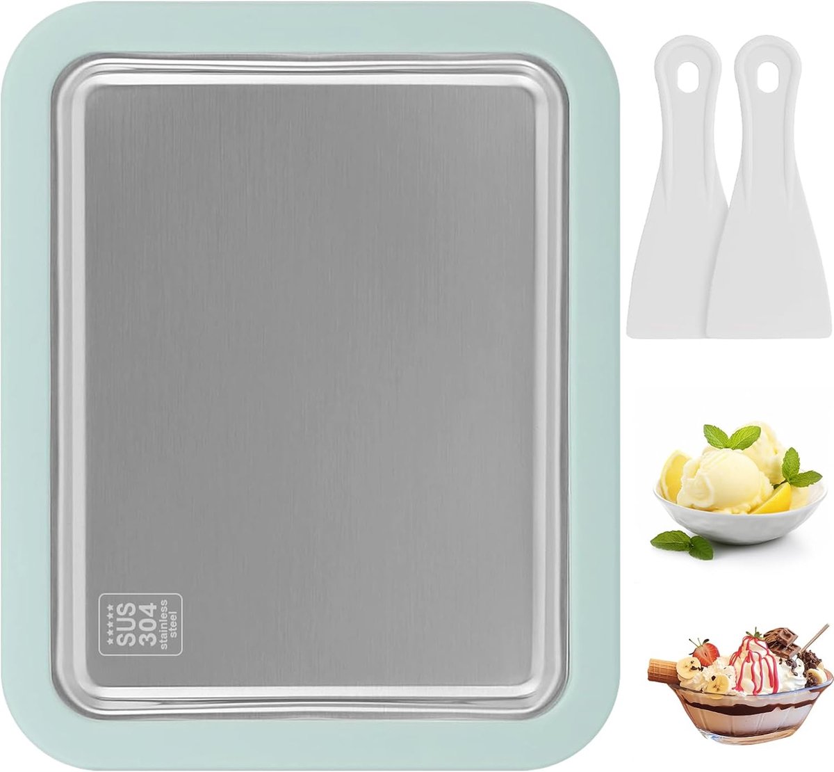 EisRoller Pro Plaque Acier Inoxydable 304 - Machine Glace Roulée DIY Sorbet Slushy Familial Blanc