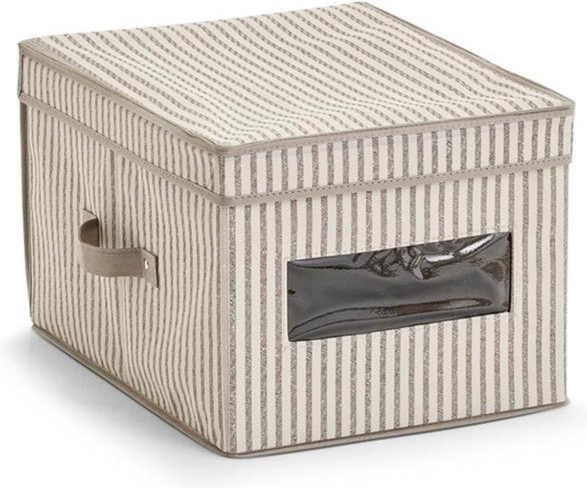 Zeller - Storage Box w. lid "Stripes", non-woven, beige