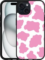 Cazy Hardcase Hoesje geschikt voor iPhone15 Roze Koeienvlekken