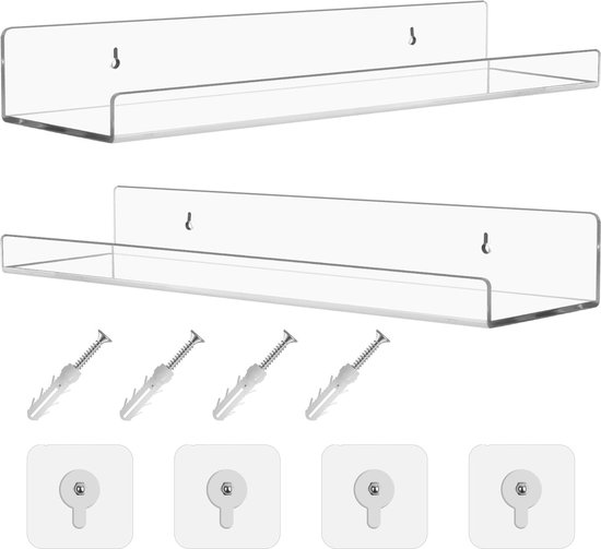 Sezanrpt 30 cm heldere kleine wandplanken, acryl badkamerplanken voor muur, zwevende planken voor woonkamer, Funko Pop planken, set van 2