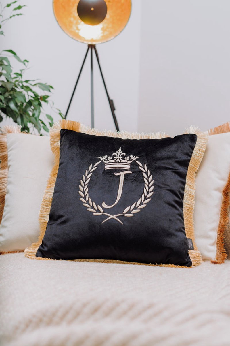 Embroidered pillow / personalised pillow / monogram pillow / decorative cushion 40x 40 black velvet letter J