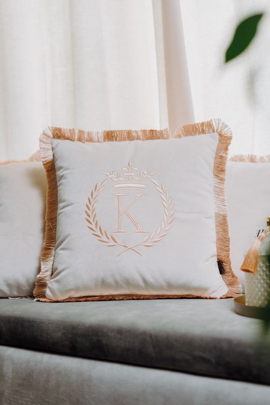 Embroidered pillow / personalised pillow / monogram pillow / decorative cushion 40x 40 beige velvet letter K