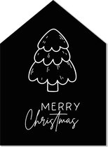 Label2X - Kersthuisje Merry Christmas - Zwart - Dibond - 40cm hoog - Met standaard - Kerstmis - Kerstdecoratie - Kerst versiering
