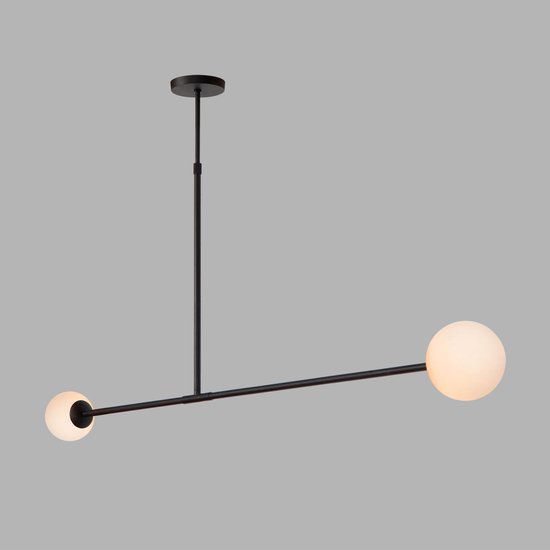 Atmooz - Hanglamp Salento - 2 lichtpunten - Zwart Metaal + Wit Opaalglas - Modern Retro & Art Deco - Woonkamer / Eetkamer