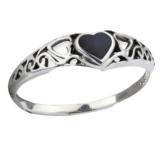 Zilveren ring zwart hart (R1200)