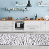 Woonkamertapijt, laagpolig, moderne geometrische antislip vloer voor gang, tapijt, gelloper, zwart-wit (Tejido, 80 x 300 cm)