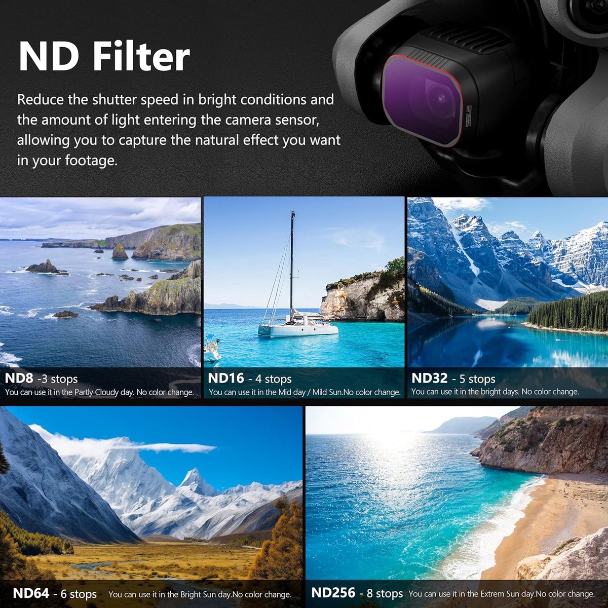 Mini 4 Pro filter, meervoudig gecoate ND-filterset voor DJI Mini 4 Pro drone-accessoires - 6-pack ND8, ND16, ND32, ND64, ND256, CPL filter thumbnail 5