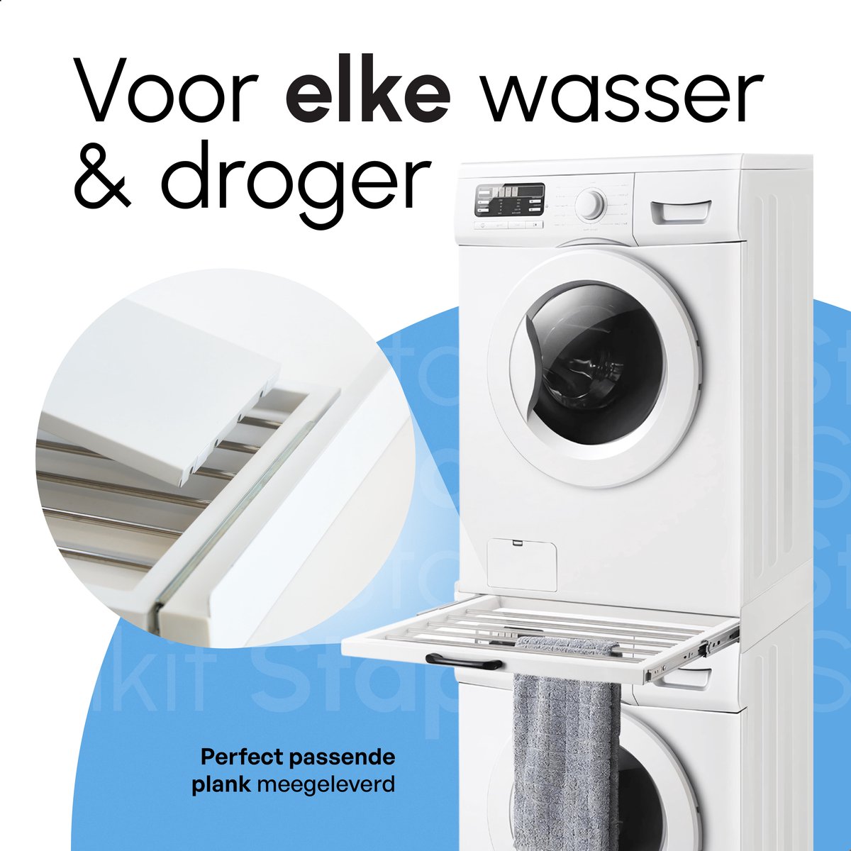 Bodo® Stapelkit - Tussenstuk met Handdoekhouder en Plank - Wasmachine en Droger - Wit — afbeelding 2